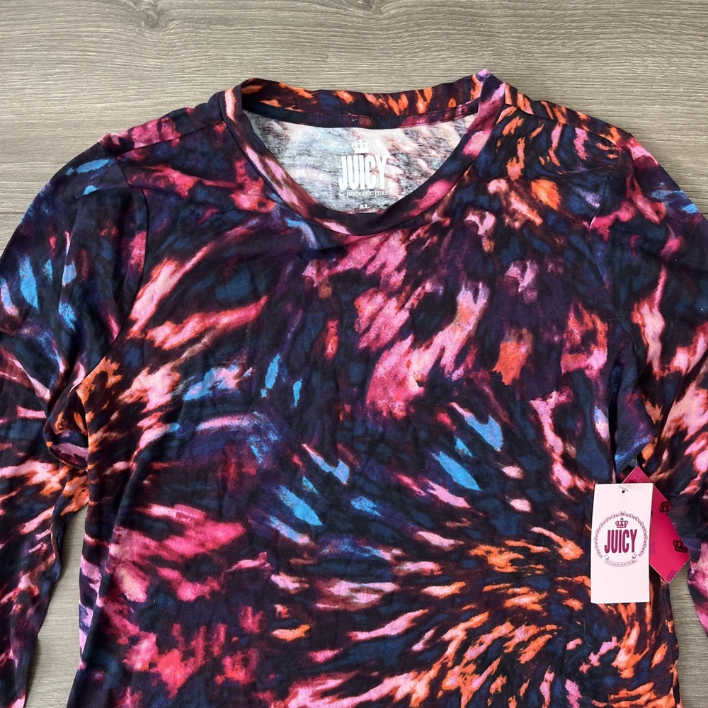 Juicy by Juicy Couture Womens XL Long Sleeve Shirt Tie Dye Swirl Pink Orange Blu - Picture 2 of 6